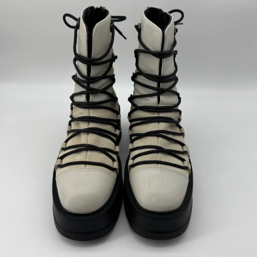Free People Simone Platform Combat Boots 38 Cream Leather Suede Zip Up Alt Goth